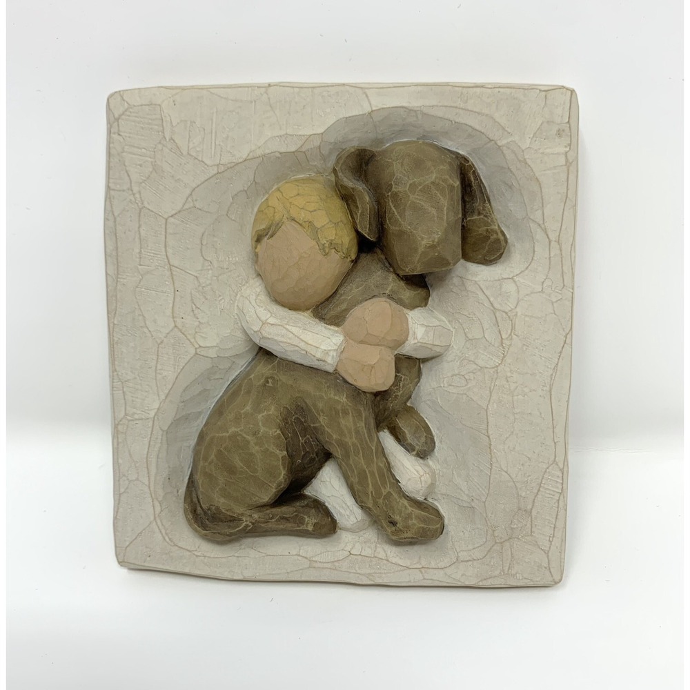 Willow Tree "A Boundless Love" Hug Dog & Child - 4"x4" Plaque w Box 2003 - Picture 2 of 7